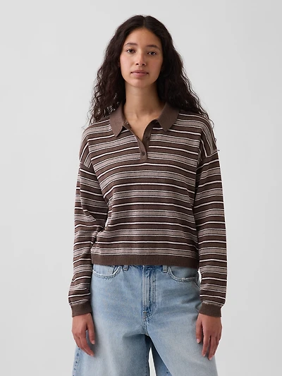 100% Cotton Relaxed Polo Shirt Sweater