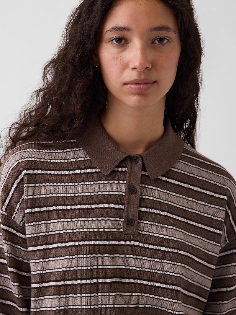 100% Cotton Relaxed Polo Shirt Sweater