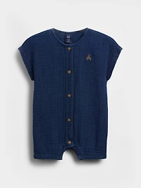 Une-pièce à short court en denim de gaze coton pour Bébé