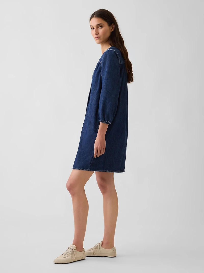 Denim V-Neck Shift Mini Dress