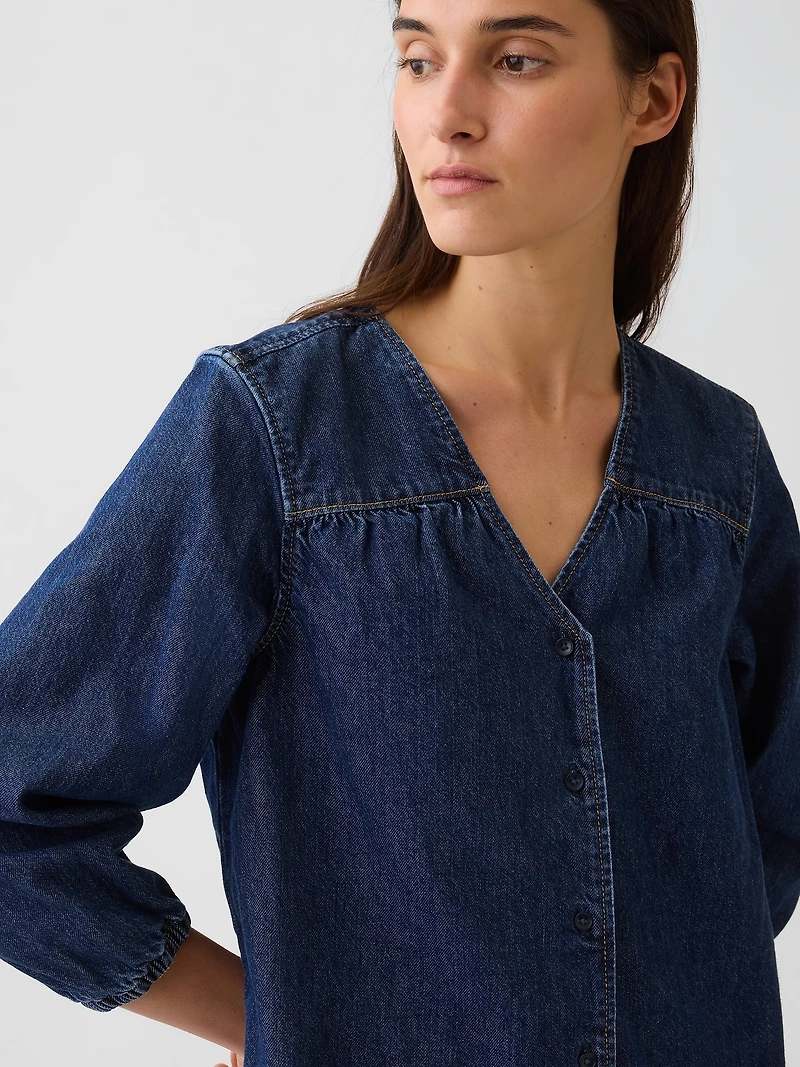 Denim V-Neck Shift Mini Dress