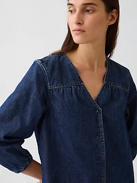 Denim V-Neck Shift Mini Dress