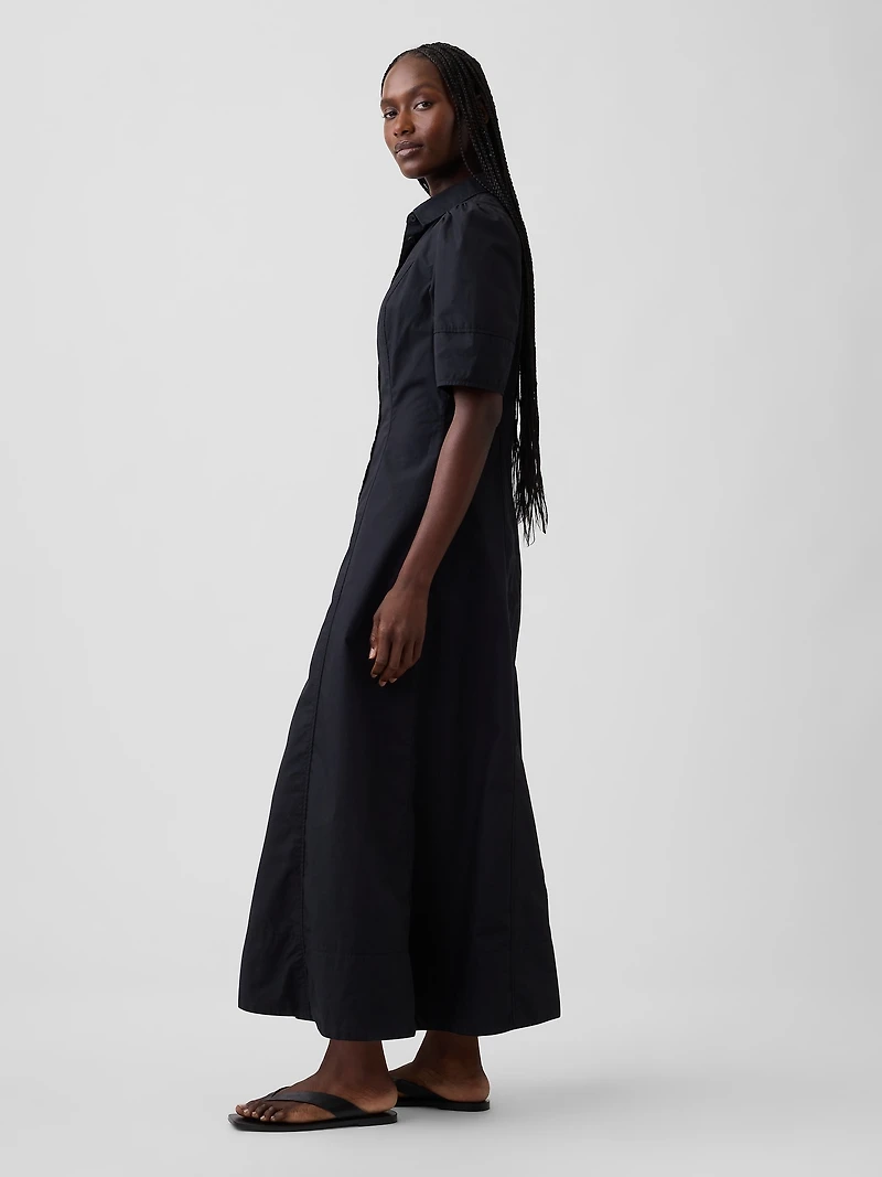 Barrel-Sleeve Maxi Shirtdress