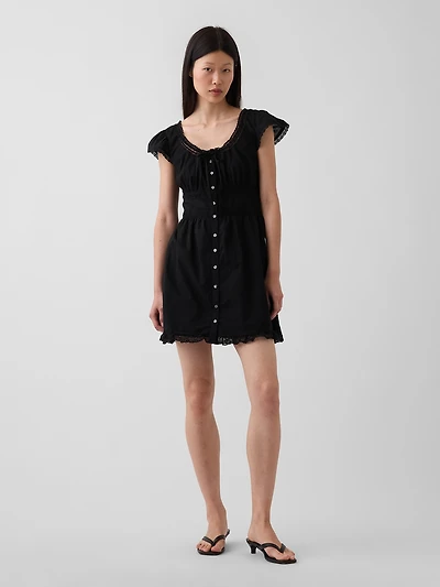 Scoop Neck Lace-Trim Mini Dress
