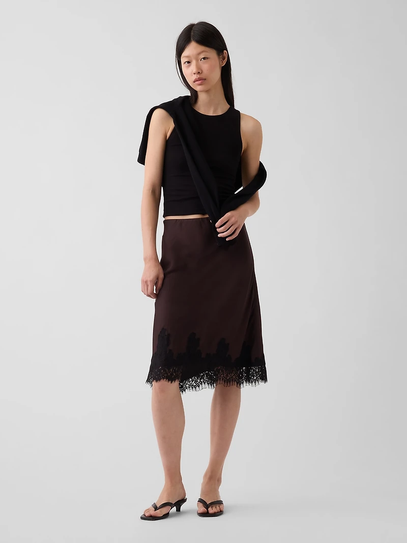 Lace-Hem Easy Knee-Length Skirt