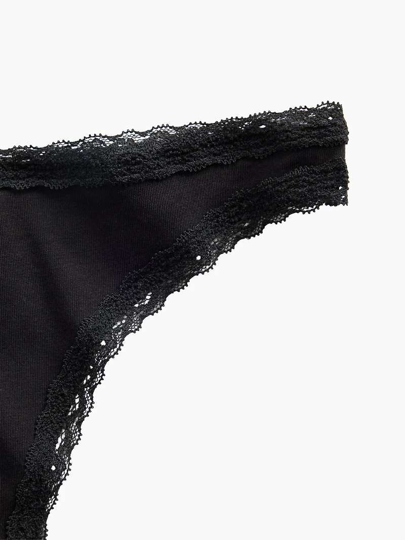 SoftMade Organic Stretch Cotton Lace-Trim Thong
