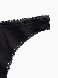 SoftMade Organic Stretch Cotton Lace-Trim Thong