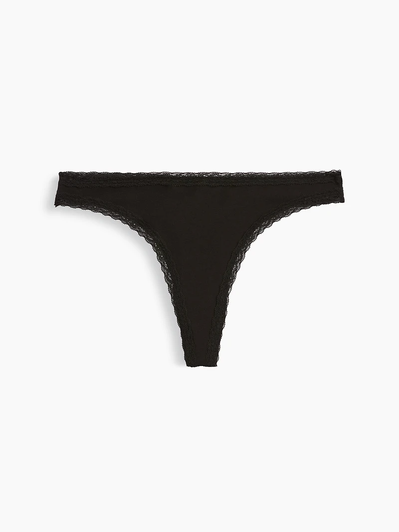 SoftMade Organic Stretch Cotton Lace-Trim Thong