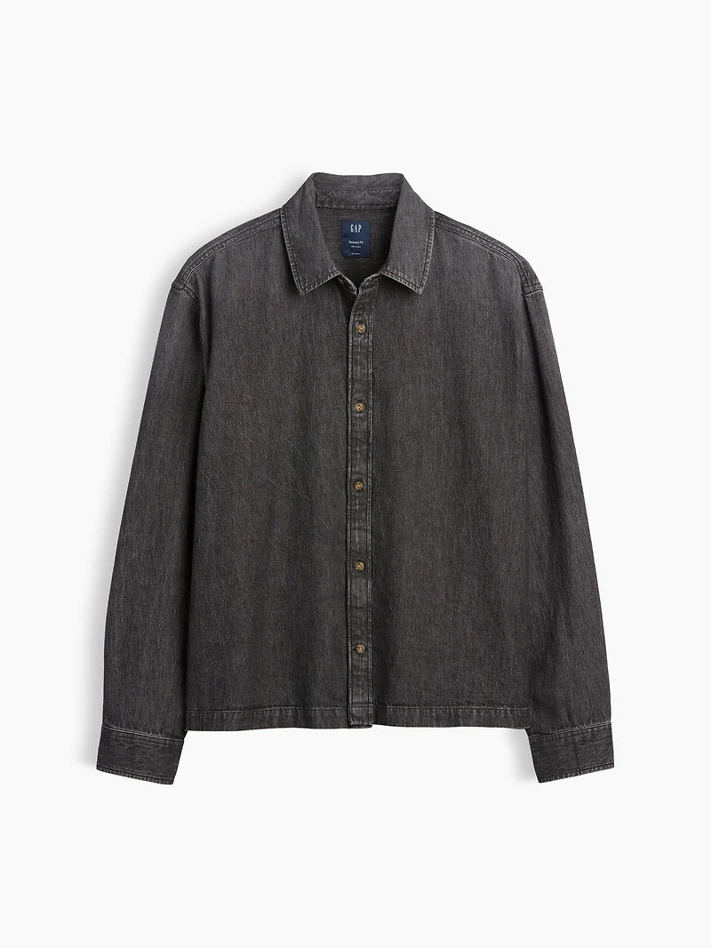 Denim Relaxed Straight-Hem Shirt