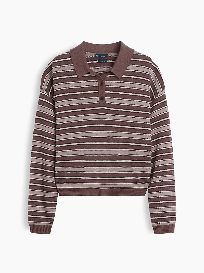 100% Cotton Relaxed Polo Shirt Sweater