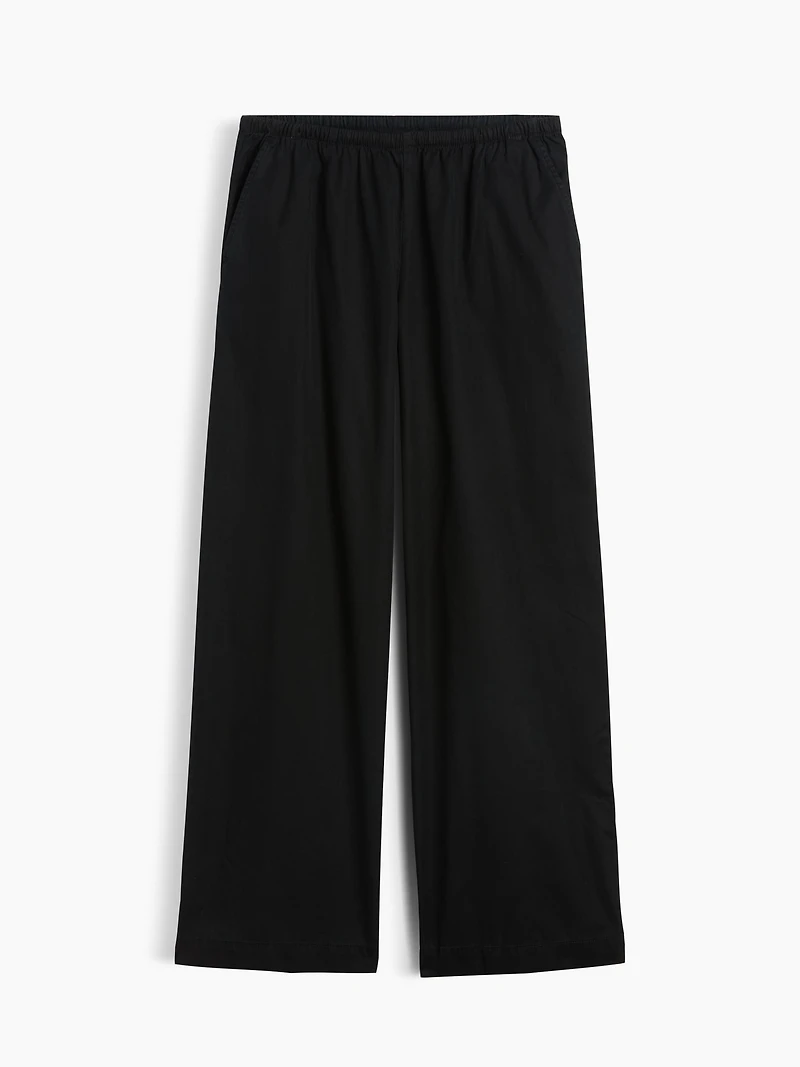 Mid Rise Poplin Relaxed Easy Wide-Leg Pants