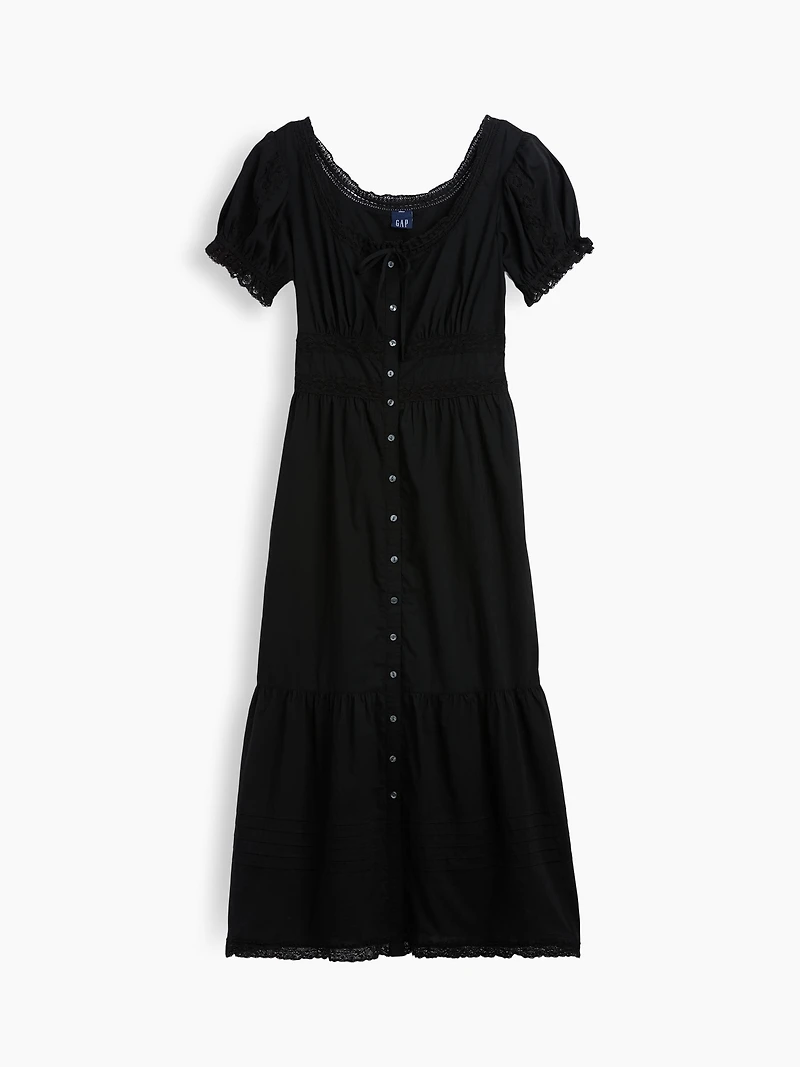 Scoop-Neck Lace-Trim Tiered Maxi Dress