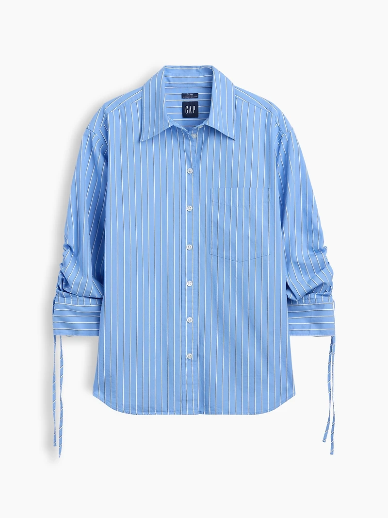 Organic Cotton Poplin Oversized Ruched-Sleeve Shirt