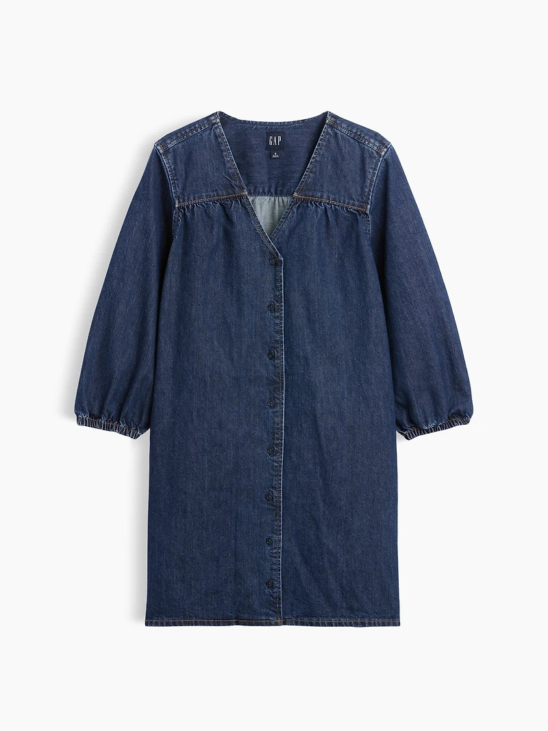 Denim V-Neck Shift Mini Dress