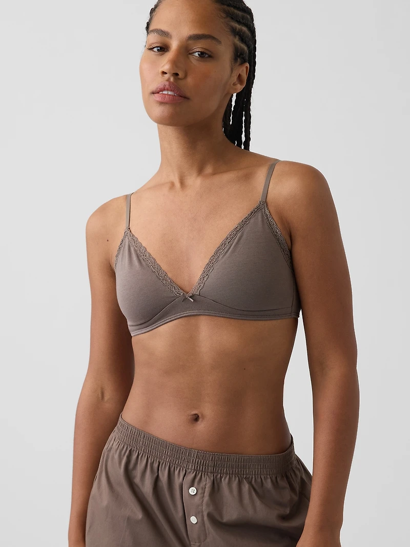 SoftMade Organic Stretch Cotton Lace-Trim Triangle Bralette