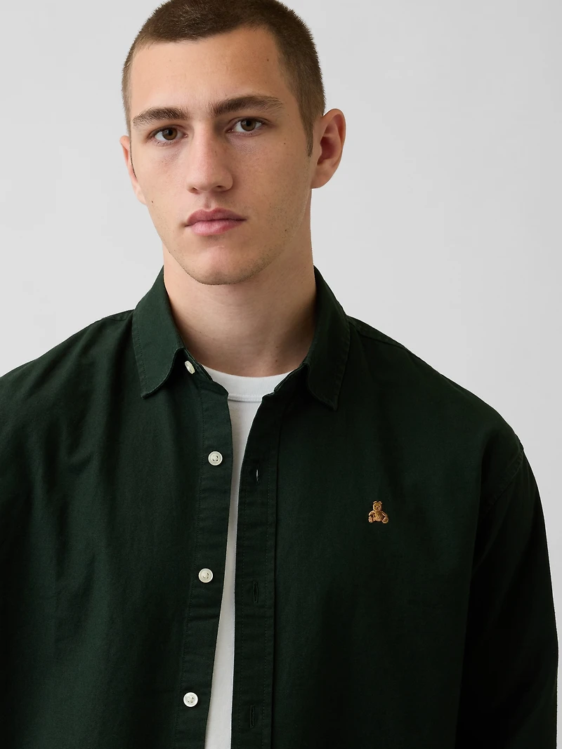 Relaxed Crop Straight-Hem Oxford Shirt