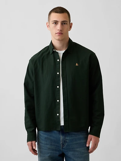 Relaxed Crop Straight-Hem Oxford Shirt