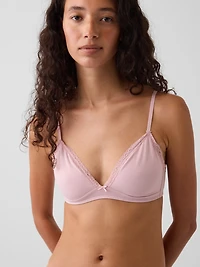SoftMade Organic Stretch Cotton Lace-Trim Triangle Bralette