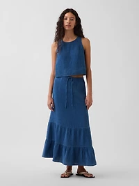 Cotton Gauze Denim Tiered Easy Maxi Skirt