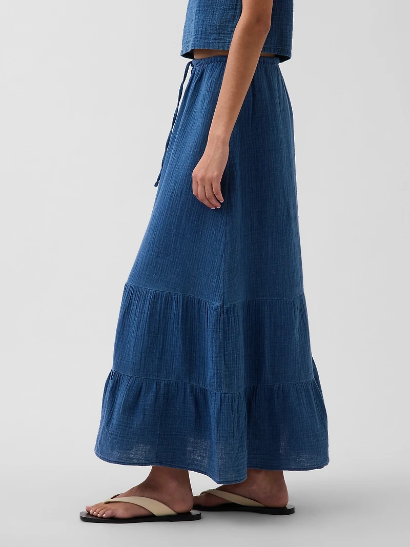 Cotton Gauze Denim Tiered Easy Maxi Skirt