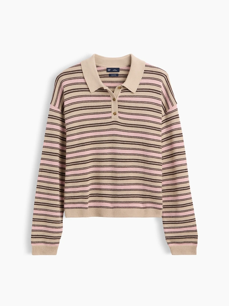100% Cotton Relaxed Polo Shirt Sweater