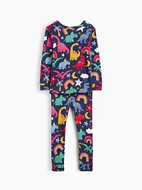 Pyjama en coton biologique brossé à motif de dinosaures arc-en-ciel pour Bébé et Tout-petit