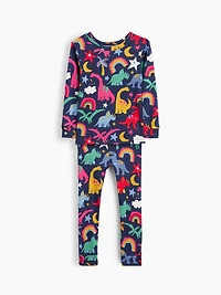 Pyjama en coton biologique brossé à motif de dinosaures arc-en-ciel pour Bébé et Tout-petit