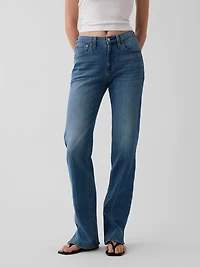Mid Rise Split-Hem Relaxed Straight Jeans
