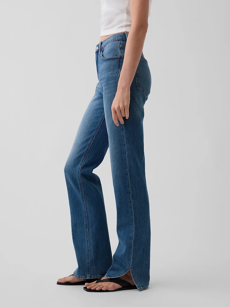 Mid Rise Split-Hem Relaxed Straight Jeans