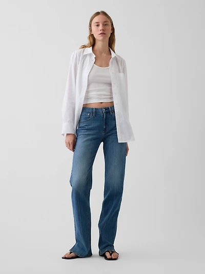 Mid Rise Split-Hem Relaxed Straight Jeans
