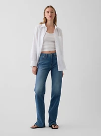 Mid Rise Split-Hem Relaxed Straight Jeans