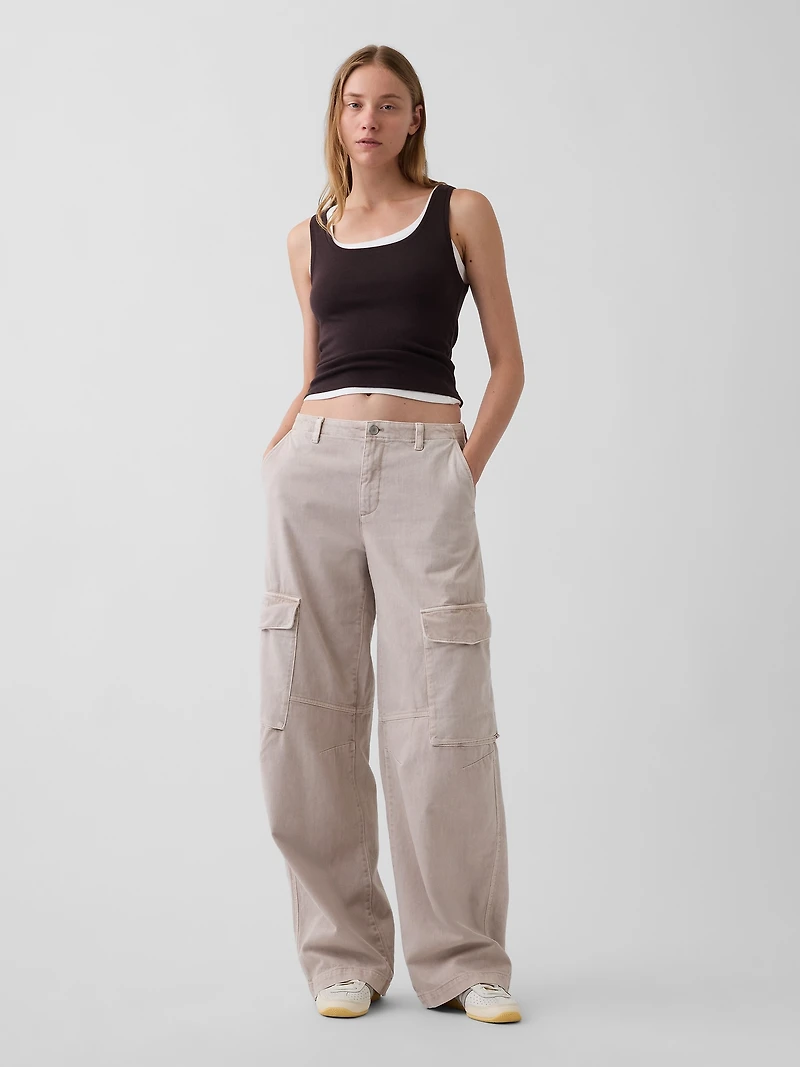 Low Rise Twill Baggy Barrel Cargo Pants