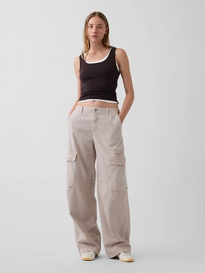 Low Rise Twill Baggy Barrel Cargo Pants