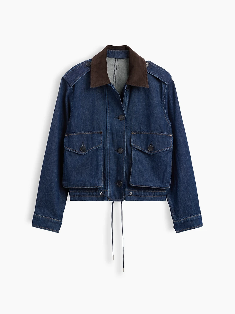 Corduroy-Collar Relaxed Denim Jacket