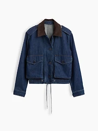 Corduroy-Collar Relaxed Denim Jacket
