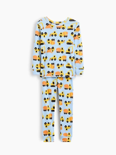Pyjama en coton biologique brossé à motif de camions construction pour Bébé et Tout-petit