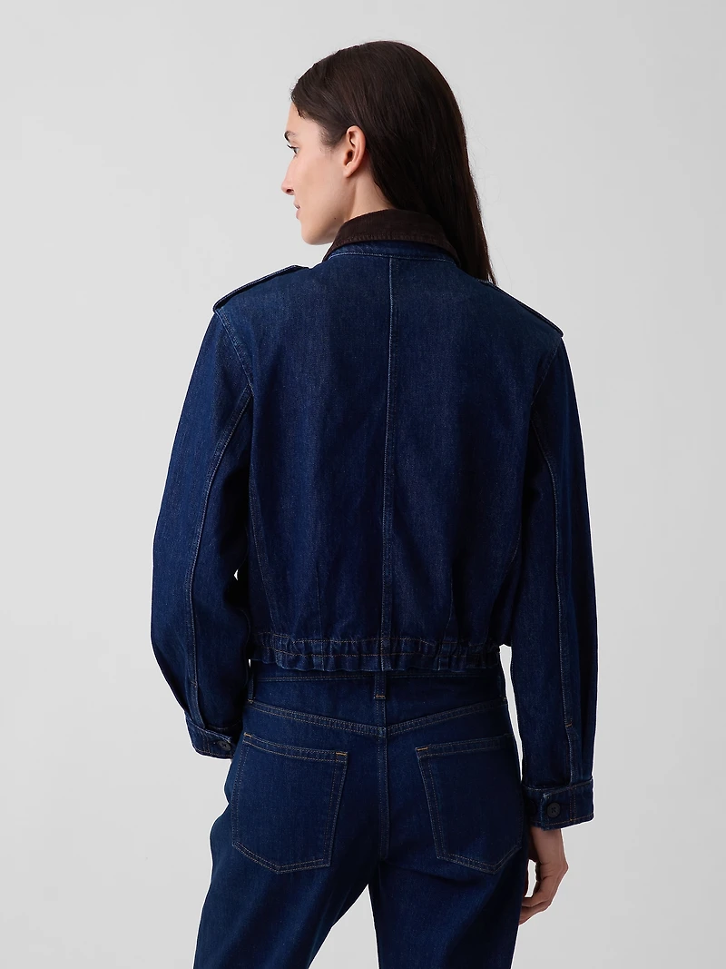 Corduroy-Collar Relaxed Denim Jacket