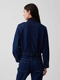 Corduroy-Collar Relaxed Denim Jacket