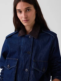 Corduroy-Collar Relaxed Denim Jacket