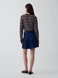 Denim Pleated Mini Skirt