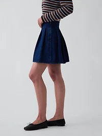 Denim Pleated Mini Skirt