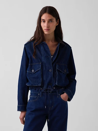 Corduroy-Collar Relaxed Denim Jacket