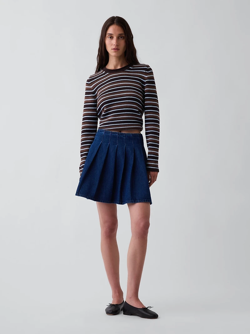 Denim Pleated Mini Skirt