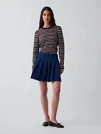Denim Pleated Mini Skirt