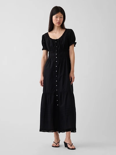 Scoop-Neck Lace-Trim Tiered Maxi Dress