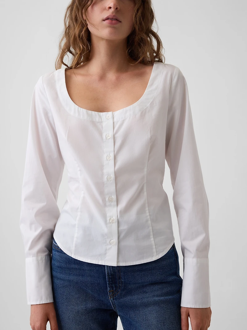 Organic Cotton Poplin Scoop Neck Top