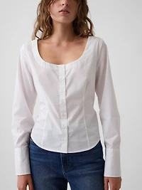 Organic Cotton Poplin Scoop Neck Top