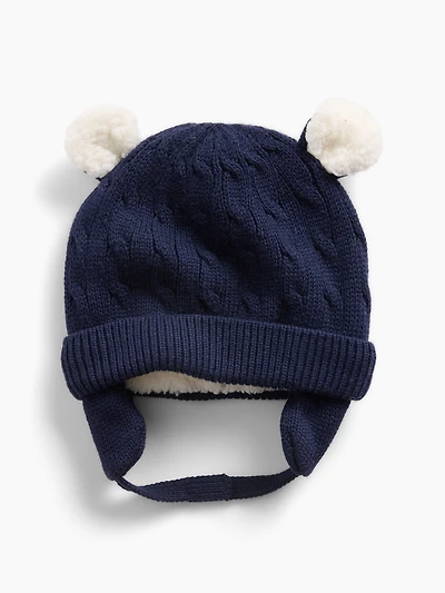 Bonnet en tricot torsadé doublé Sherpa à oreilles d’ours pour Béb