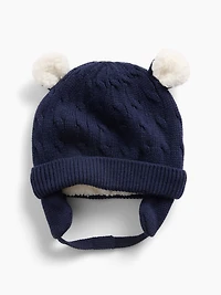 Bonnet en tricot torsadé doublé Sherpa à oreilles d’ours pour Béb