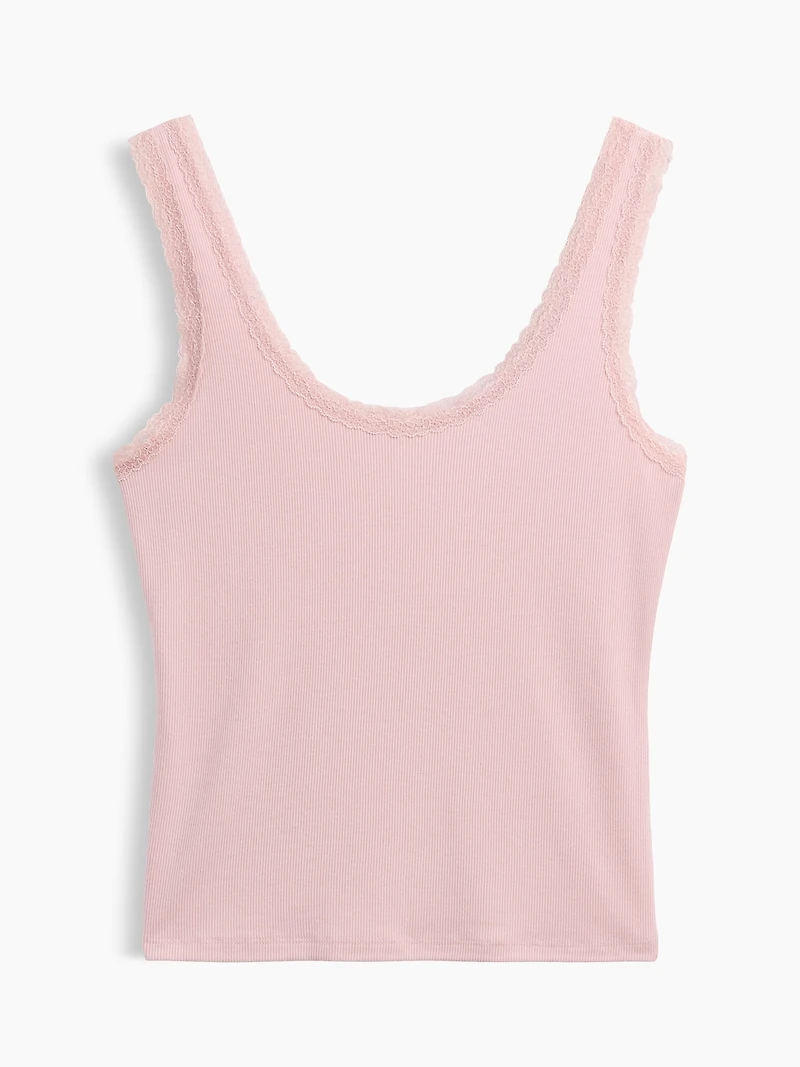 Mini Rib Lace-Trim PJ Tank Top